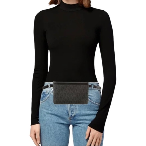 MICHAEL Michael Kors Handbags - Michael Kors Leather Monogram Waist Bag In Black And Grey - Size Large - NWT